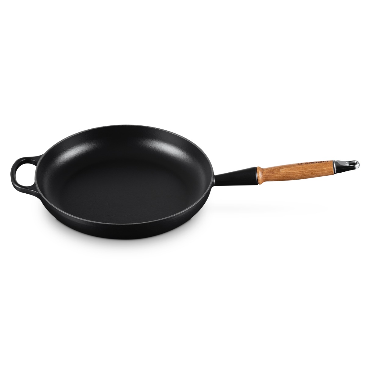 Le Creuset 28cm Cast Iron Frying Pan with Wooden Handle - Satin Black