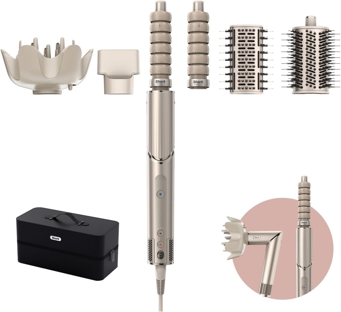 Shark HD446SLUK FlexStyle 5-in-1 Air Styler & Hair Dryer with Storage Case - Stone