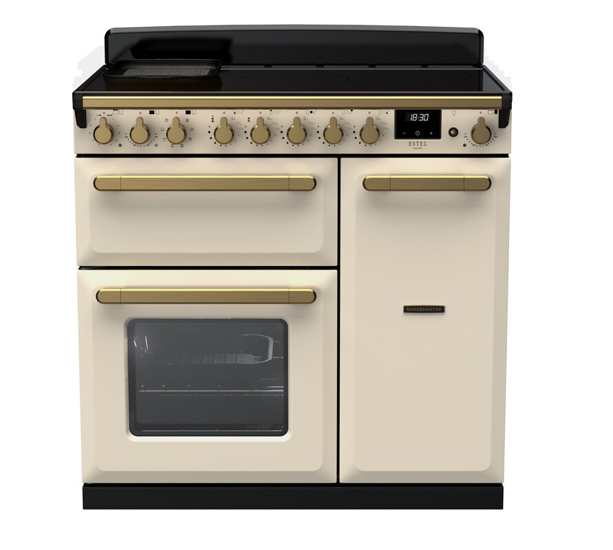 Rangemaster Estel Deluxe ESDL90EIPPCR/AB1 90cm Induction Range Cooker Pale Cream / Antique Brass