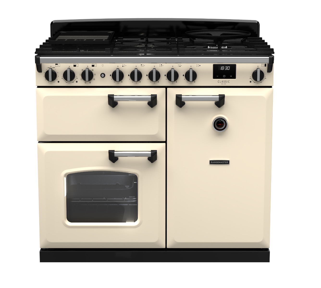 Rangemaster CLDL100DFPPCR/CM1 Classic Deluxe 100cm Dual Fuel Range Cooker - Pale Cream
