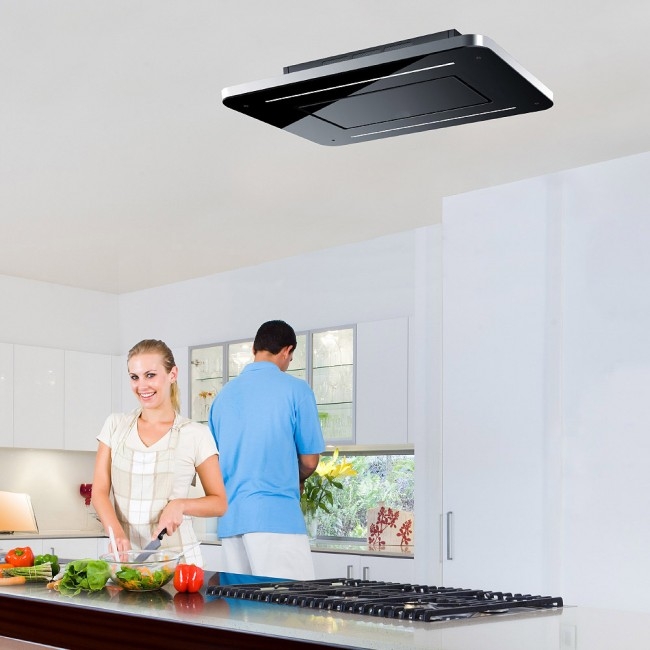Luxair LA-90-COSMIC-STRATOS-BLK Recirculating Ceiling Kitchen Extractor - Black Glass