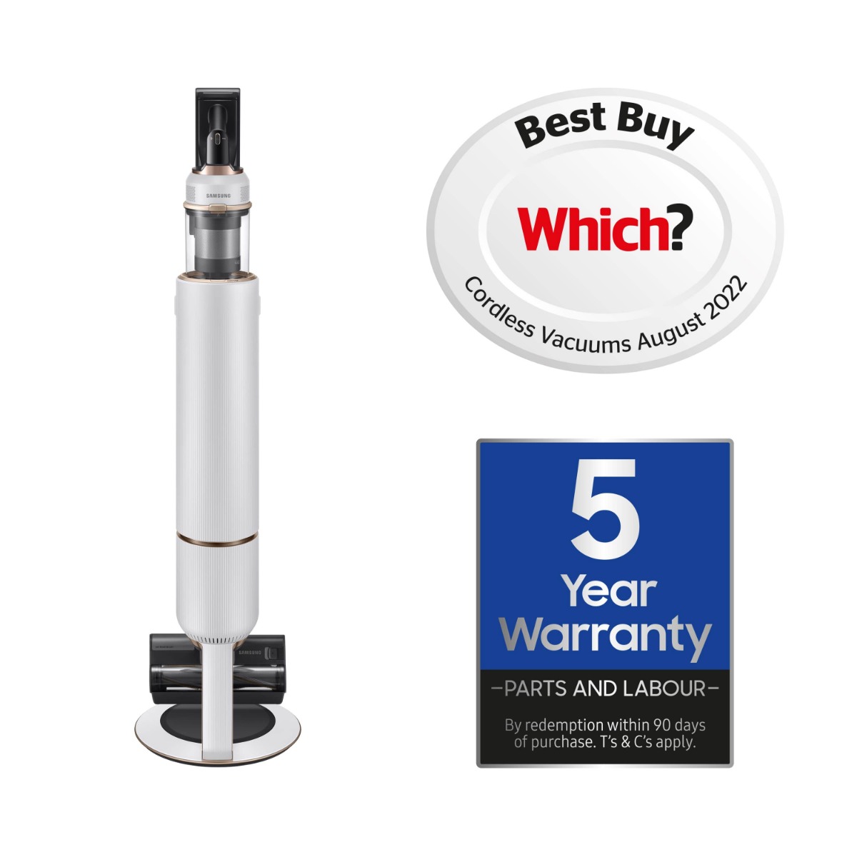 *Display Model* Samsung Bespoke Jet Pet VS20A95823W/EU Cordless Stick Vacuum Cleaner Max 210W Suction Power - Misty White